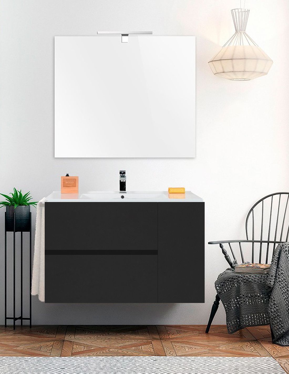 Mueble de baño itaca con lavabo dos senos y espejo 120x45cm grafito