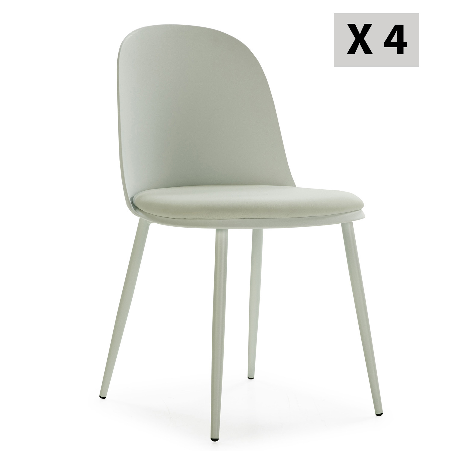 Set de 4 sillas kana verde, patas metálicas y asiento tapizado