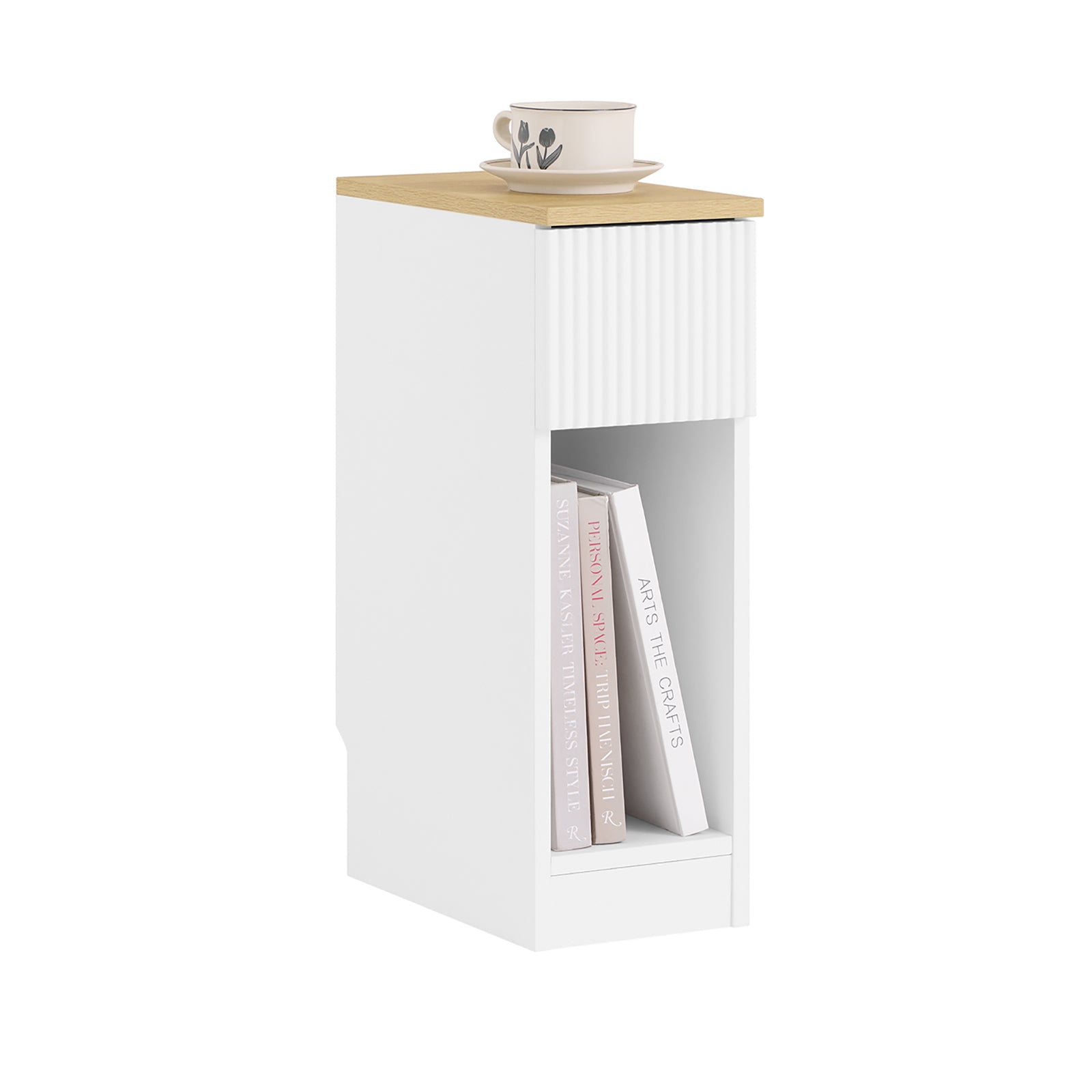 Sobuy mesa de noche estrecha con cajón blanco y madera 20x35x60cm