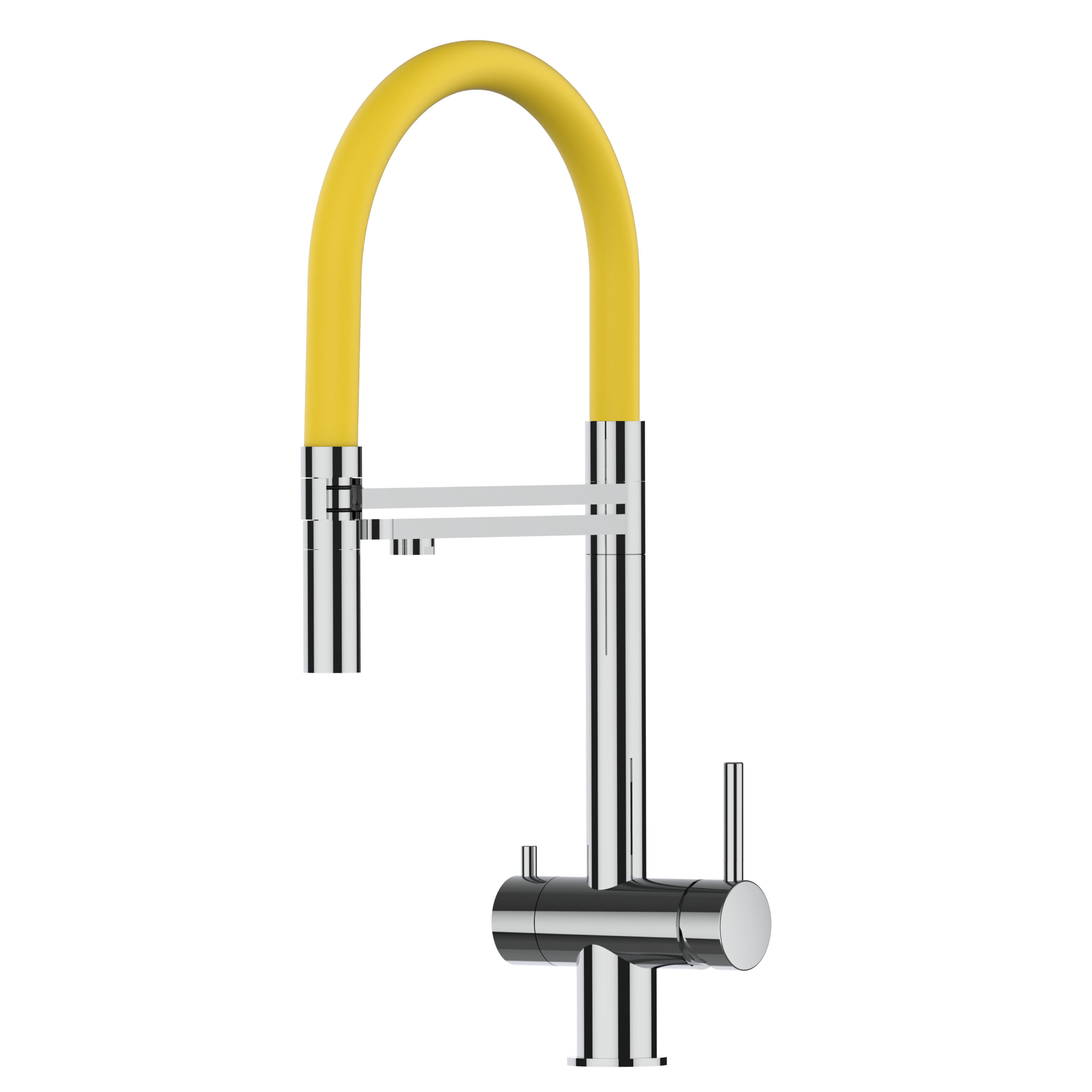 Grifo cocina 3 vías acero inox ducha 2 chorros amovible, pulido / amarillo