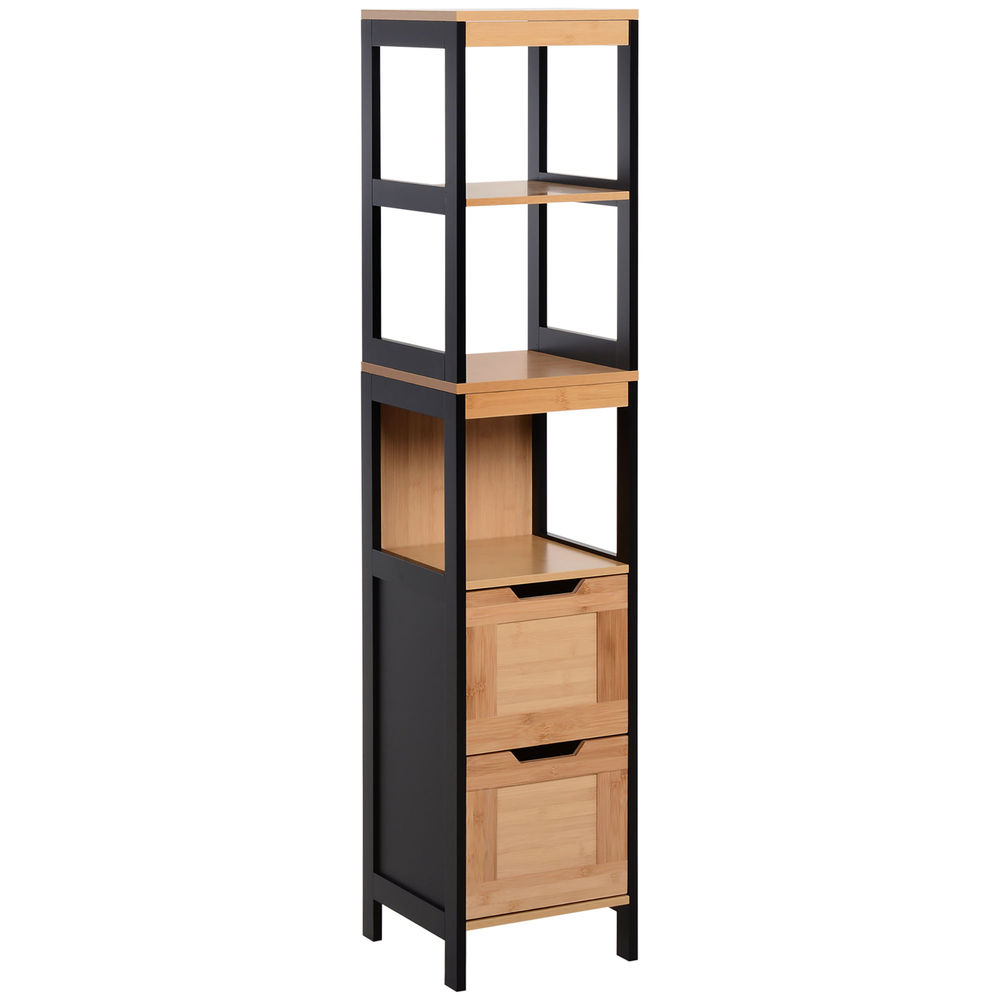 Armario alto para baño 30x30x142.5cm mdf, bambú bicolor kleankin