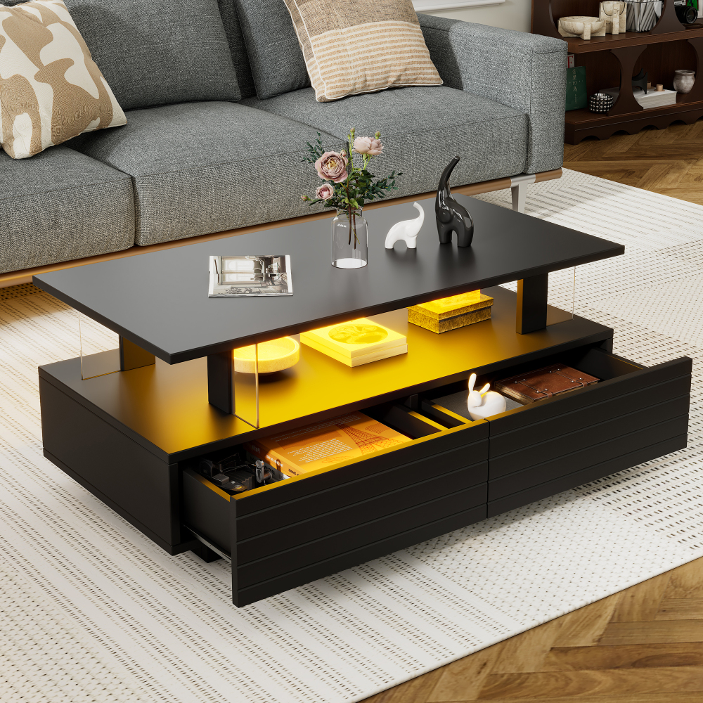 Mesa de centro con LED acrílico negro 42x100x50cm