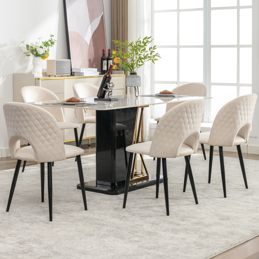Conjunto de sillas de comedor terciopelo beige set de 6 patas ajustables