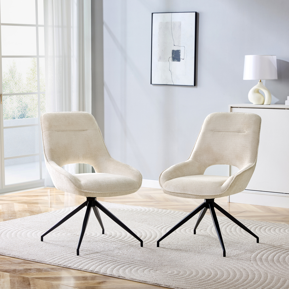 Silla de comedor giratoria tela beige set de 2 con patas negras