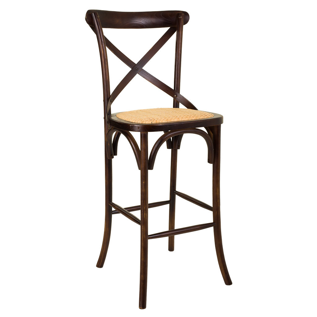 Taburete de madera y asiento de ratán marrón 45x53x75/116