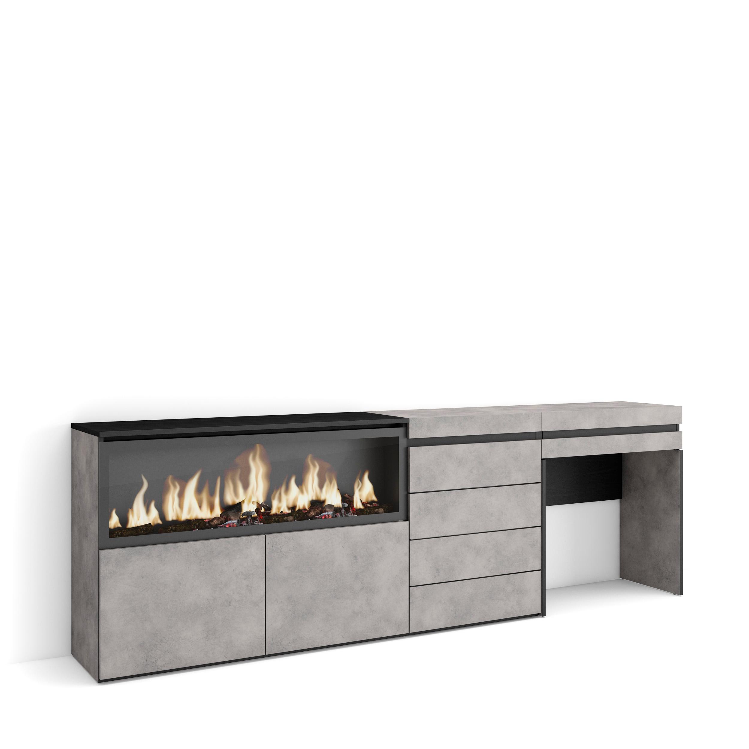 Tocador, 234x35x75cm, chimenea eléctrica xxl, cómoda, cajonera rf3466