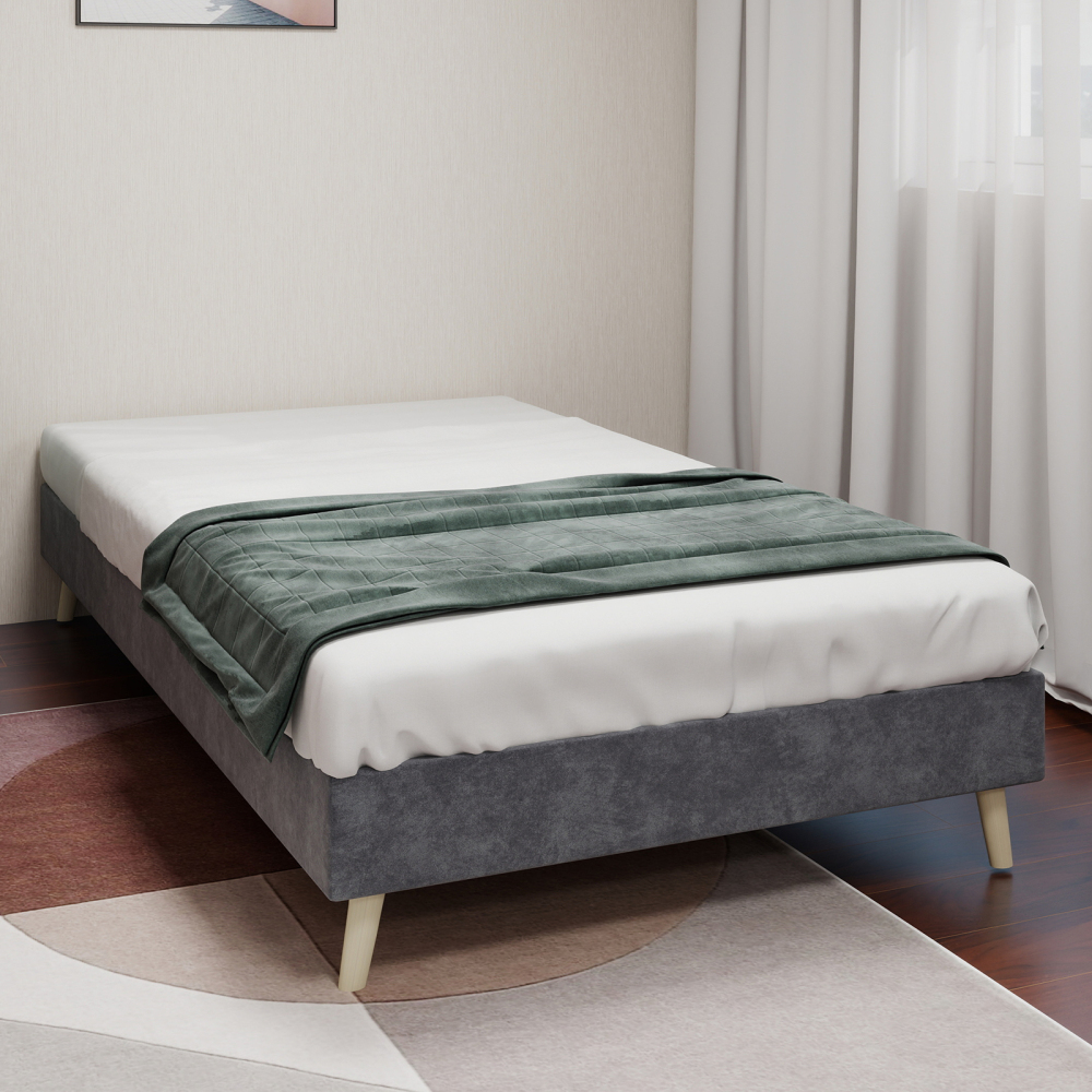 Cama tapizada 90x200 cm baja en tela y metal gris