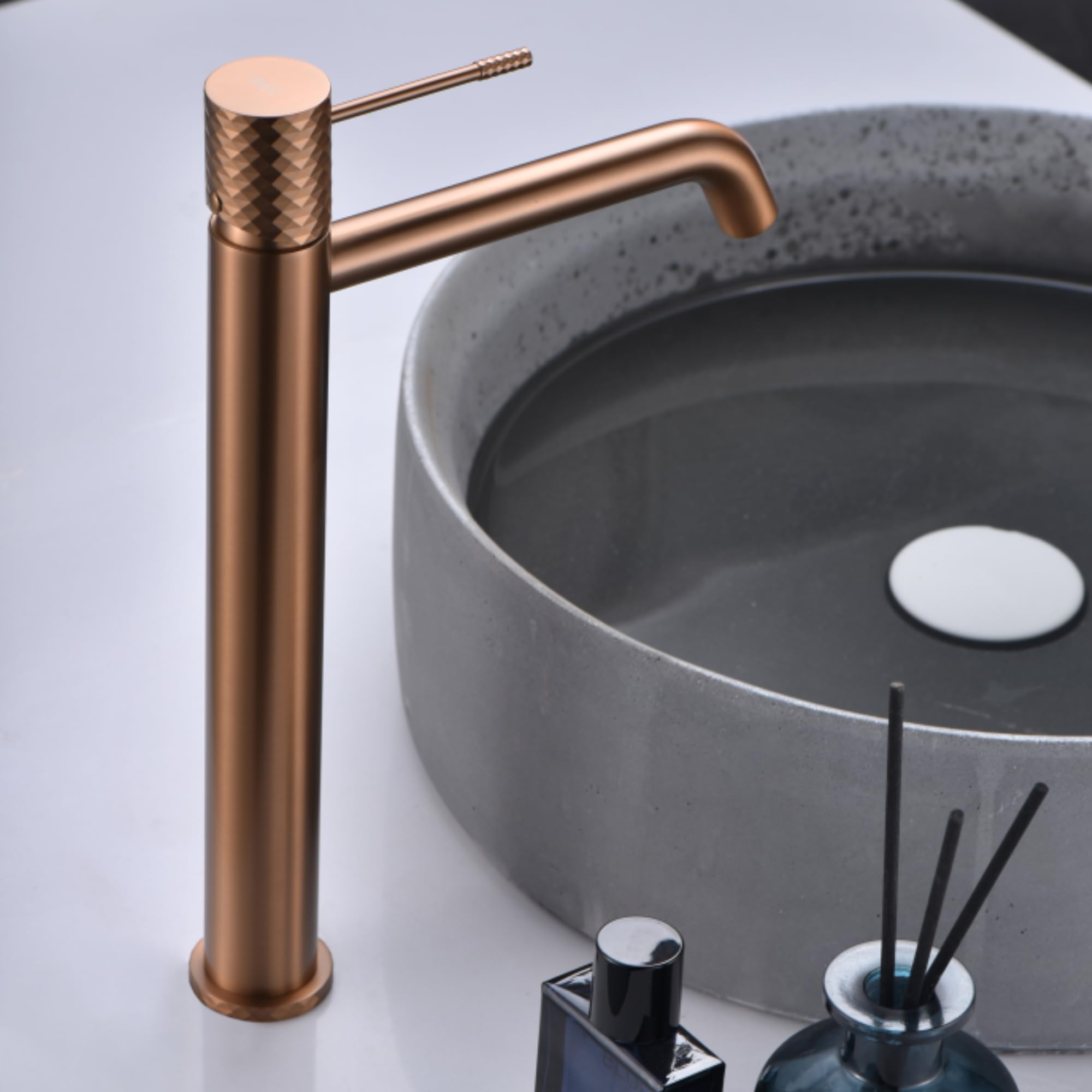 Imex - grifo monomando lavabo caño alto oro rosa serie génova