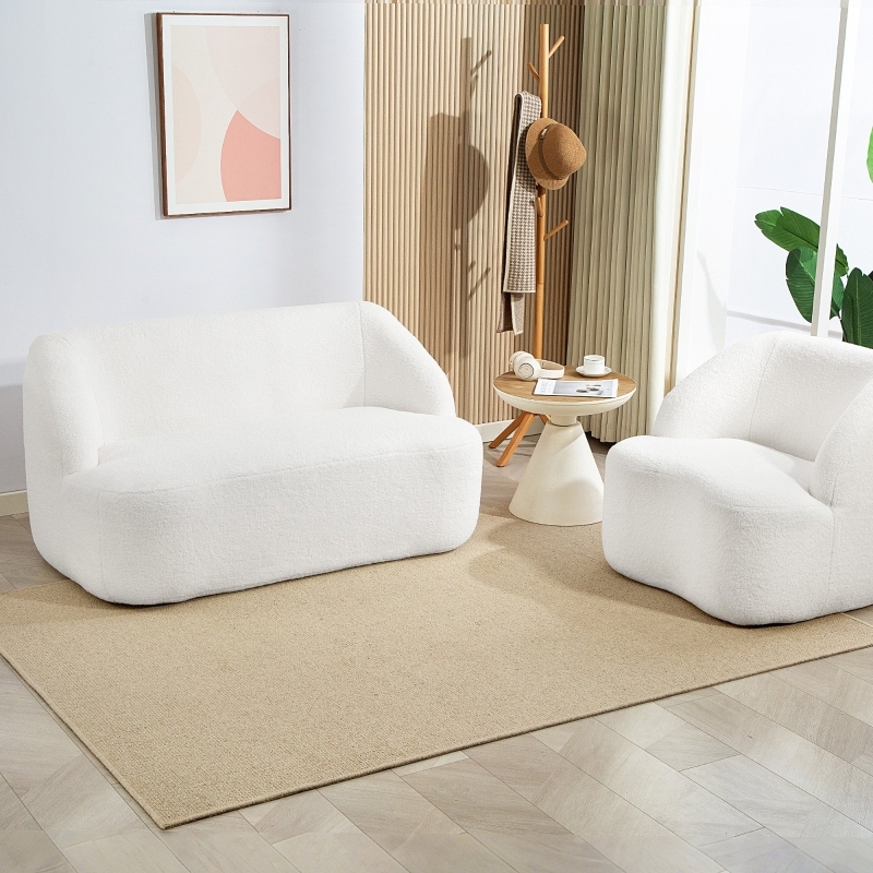 Sofá 2 plazas poliéster blanco diseño curvo salón oficina