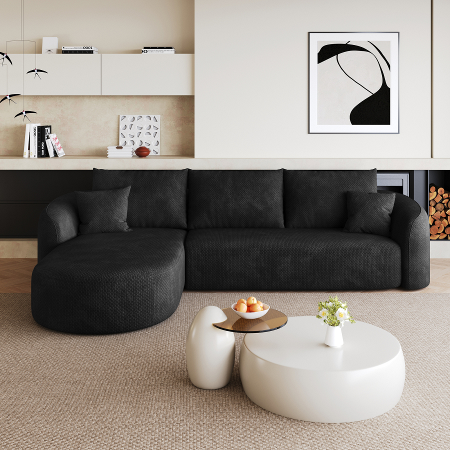 Sofá en l modular de tela negro 266 cm sin montaje para salón
