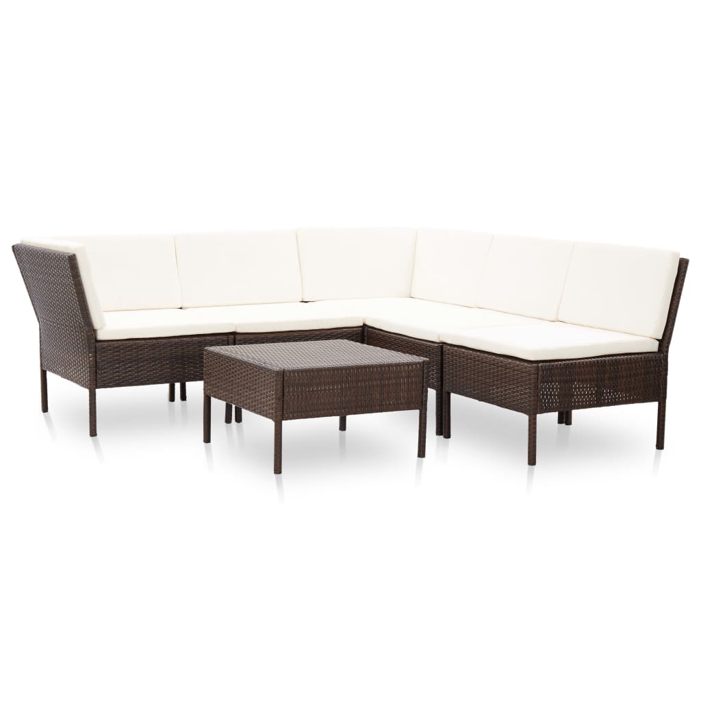 vidaXL set muebles de jardín 6 piezas y cojines ratán sintético marrón
