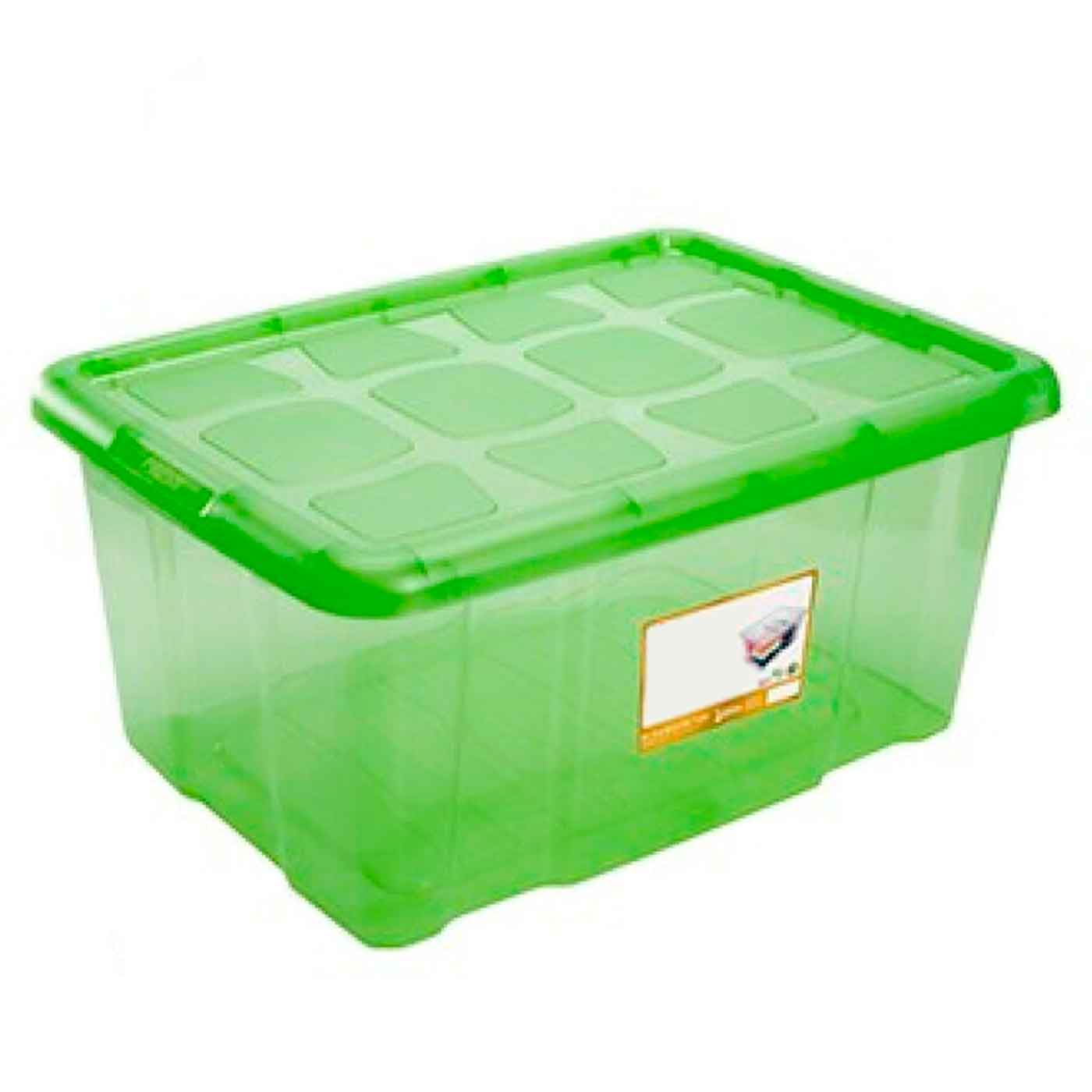 Caja de almacenaje con tapa 60 l, plástico translúcido, verde