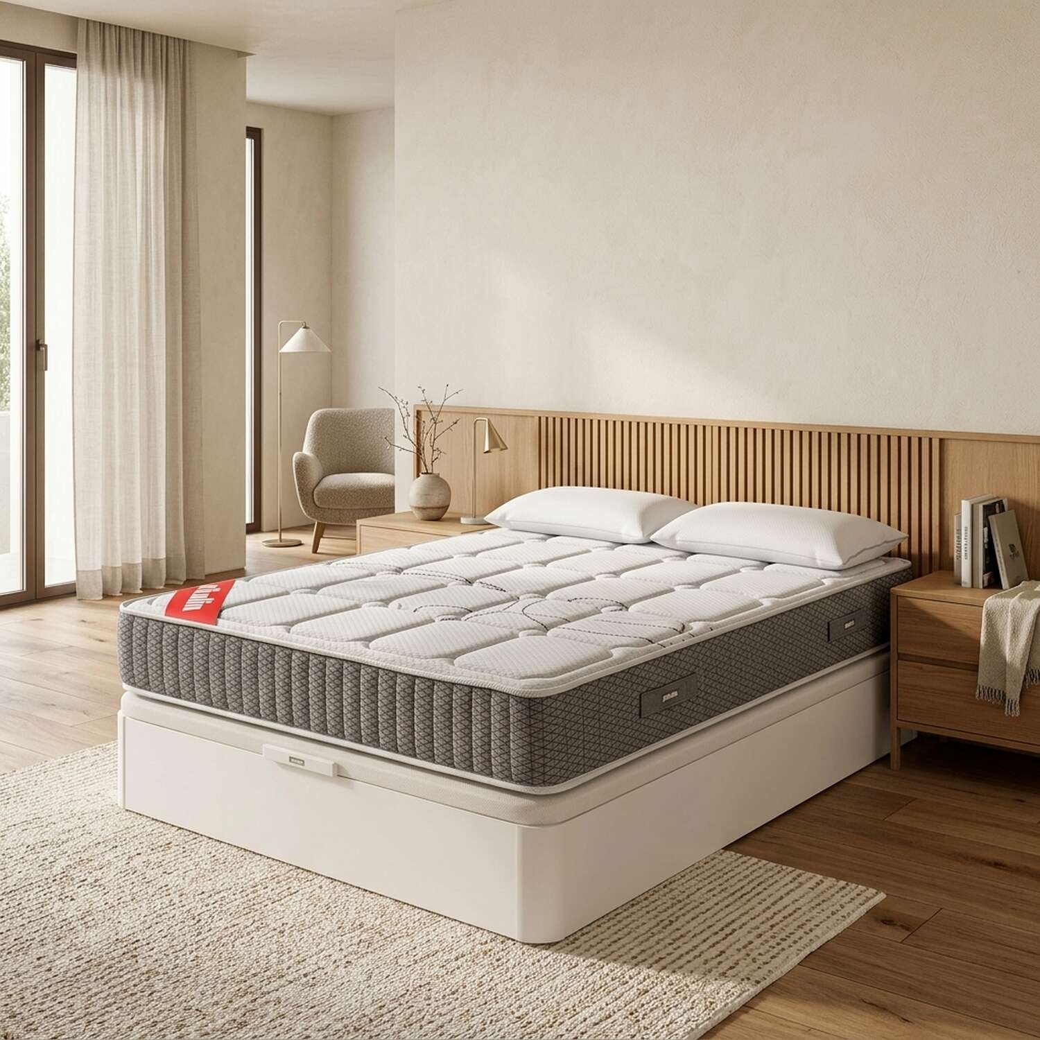 Colchón 90x200,canapé y almohada pikolin troas blanco montaje incl