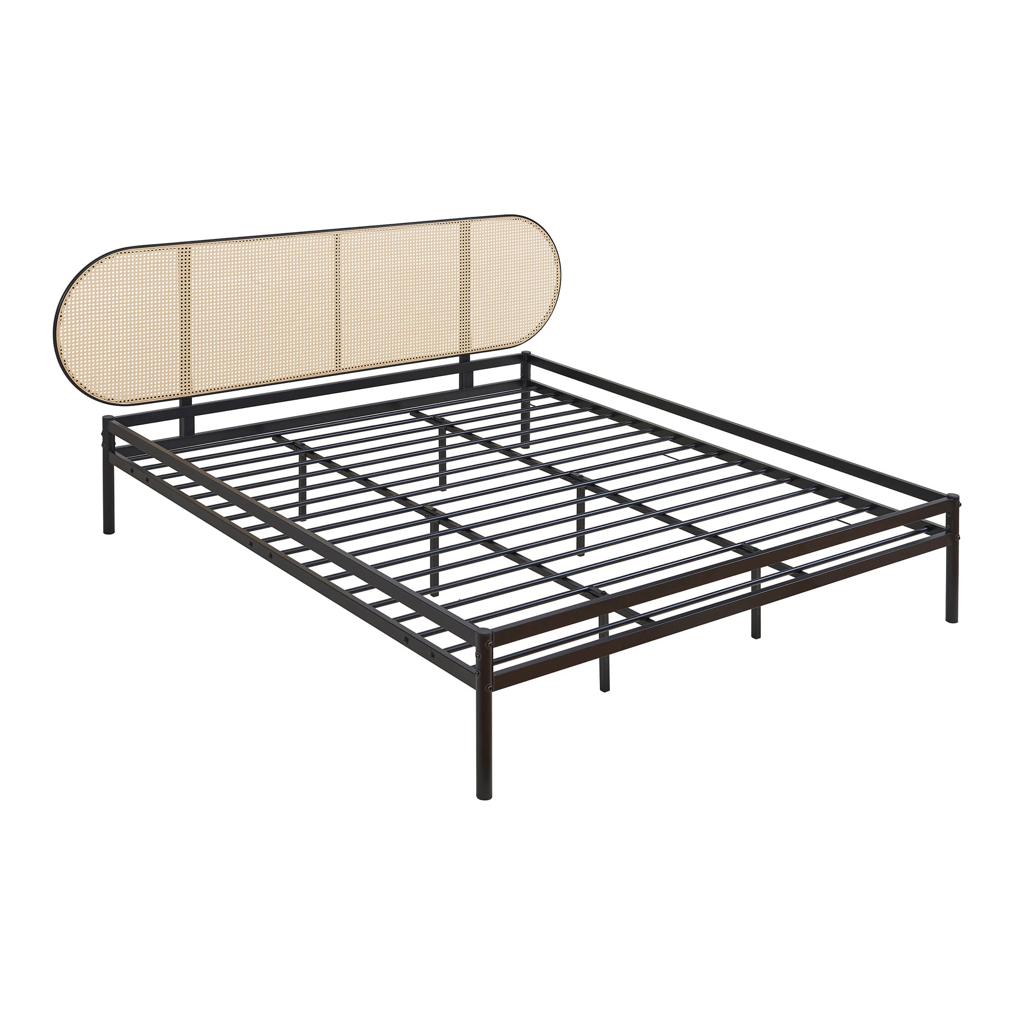 Cama metal linköping cabecero ovalado + colchón 180x200cm negro [en.casa]