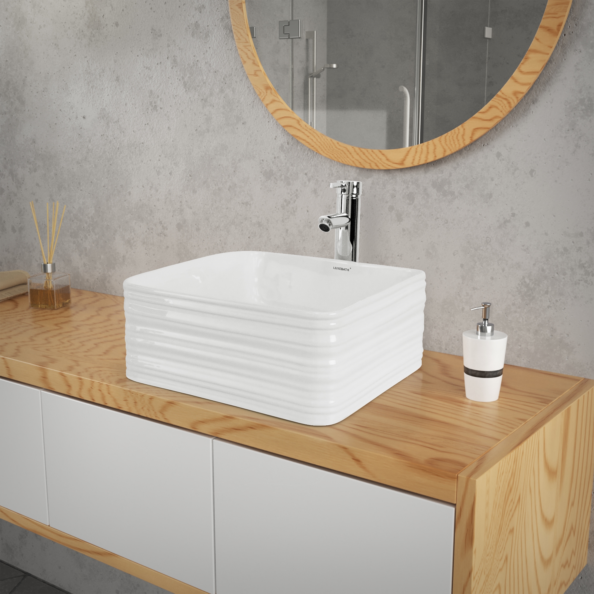 Lavabo incl. Desagüe sin rebosadero 39x39x15 cm ceramica blanca