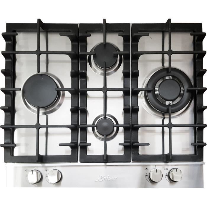 Placa de cocina a gas - inox - 60cm - 4 quemadores - quemador turbo 3,8kw -