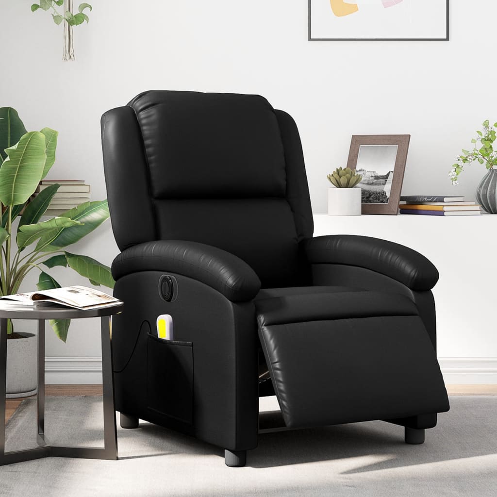 Sillón de masaje reclinable eléctrico cuero sintético negro es3544