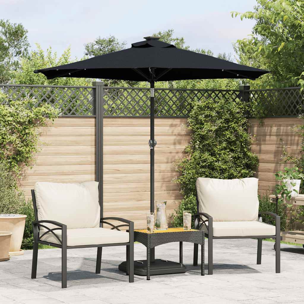 Sombrilla jardín con luces LED poste acero negro 225x225x212 cm eerf9079