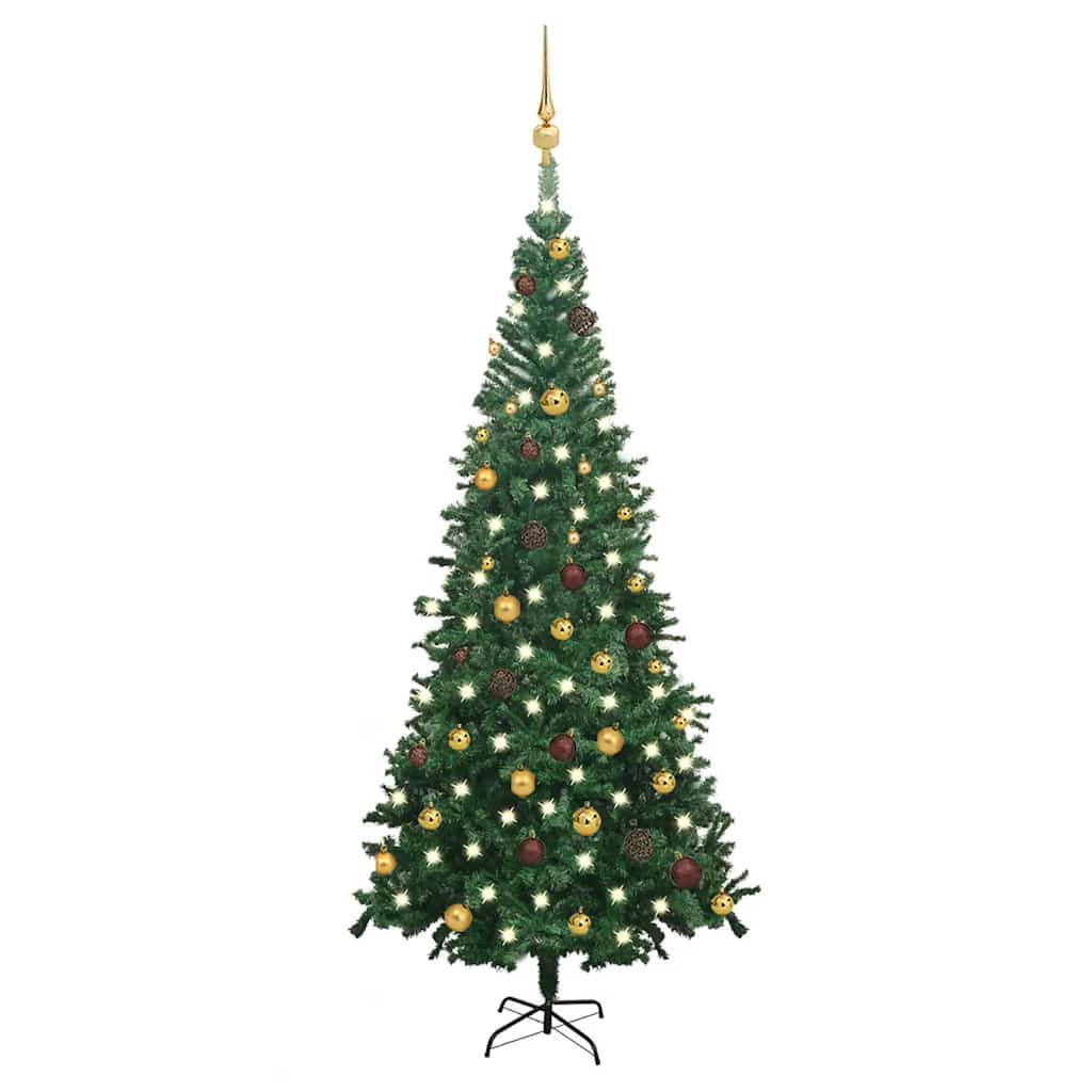 vidaXL árbol de navidad artificial con luces y bolas verde 240 cm