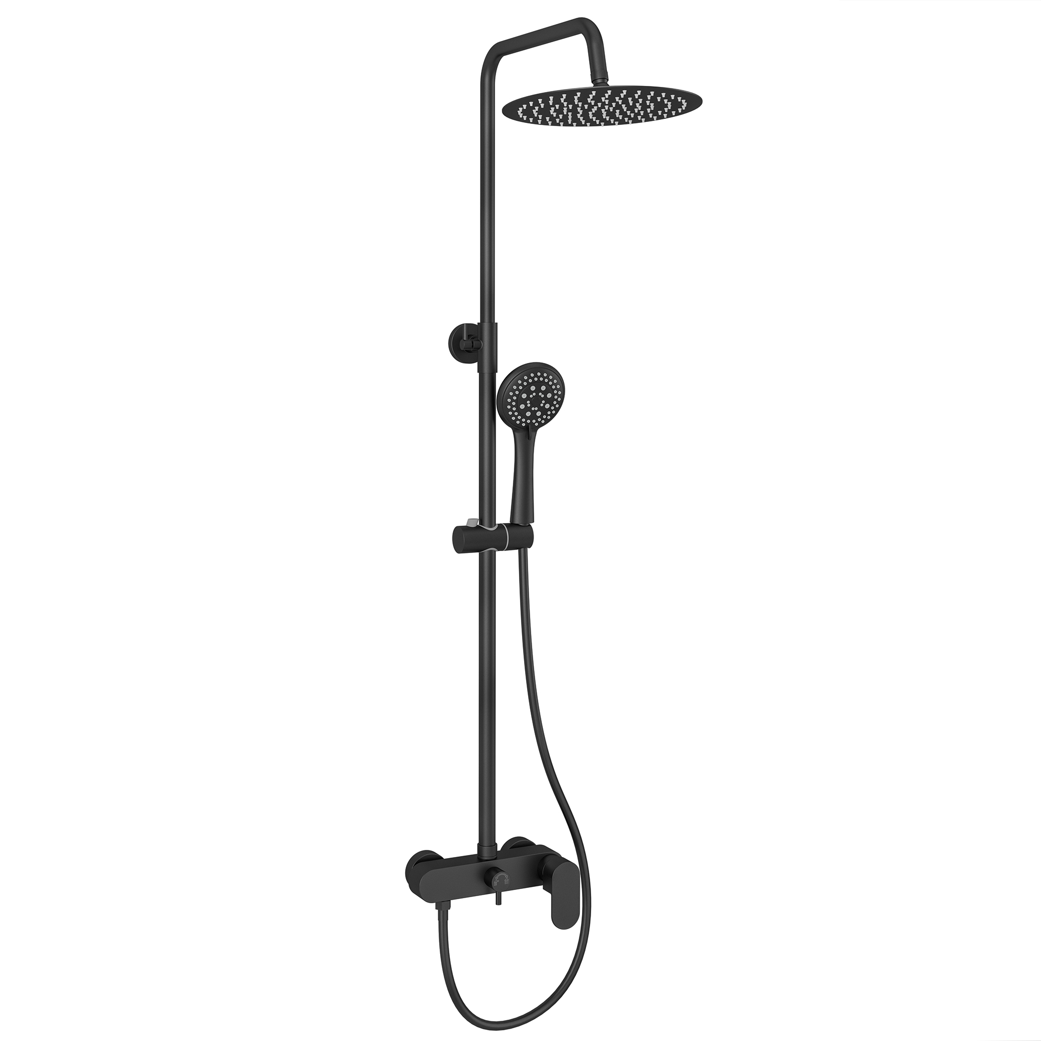 Valaz barra de ducha monomando redonda ajustable 150cm negro mate - 30cm