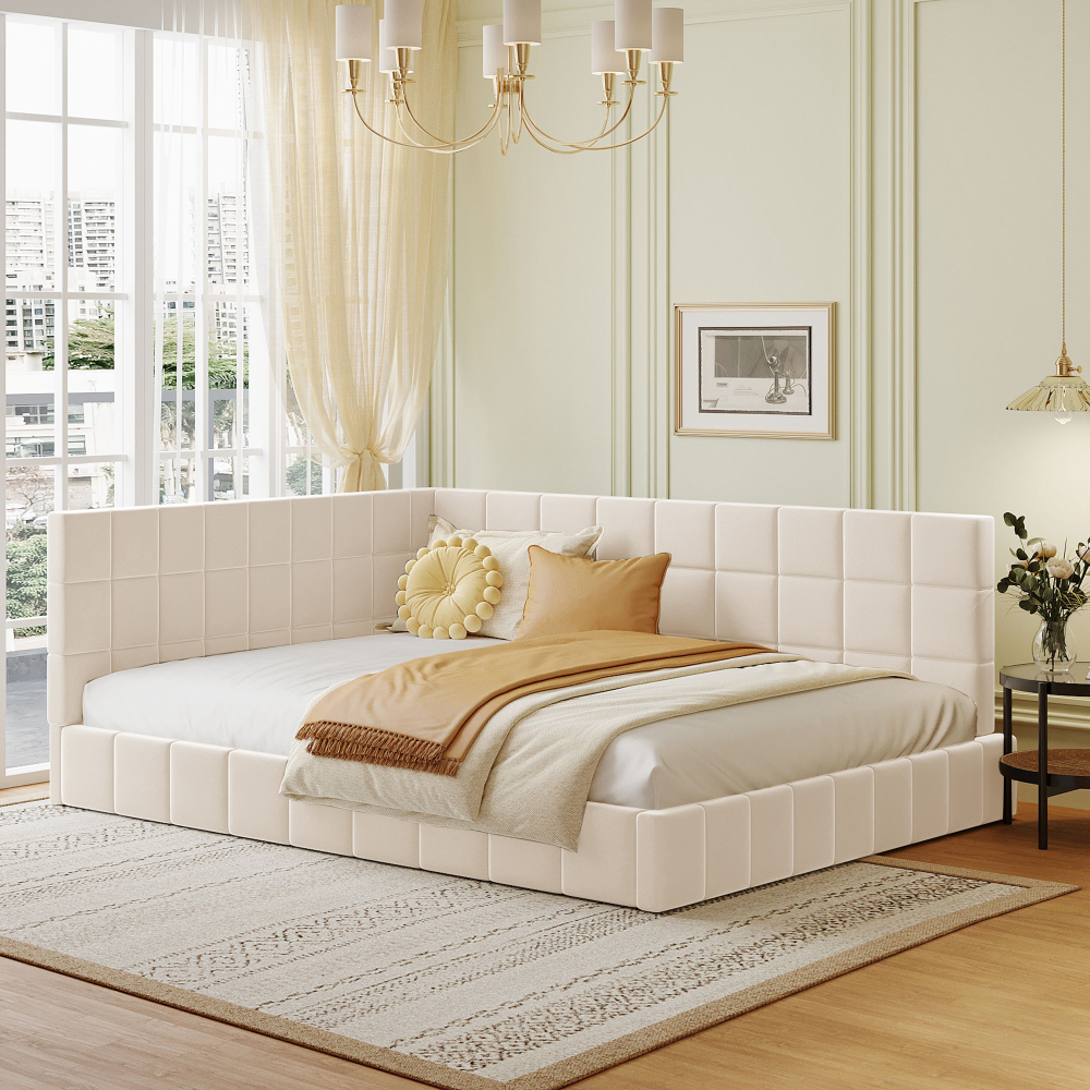 Sofá cama tapizado 140x200cm con respaldo y somier terciopelo beige