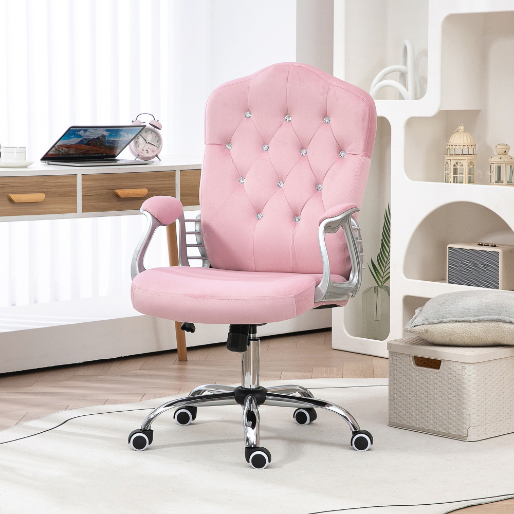 Silla de oficina rosa poliéster giratoria balanceo altura ajustable
