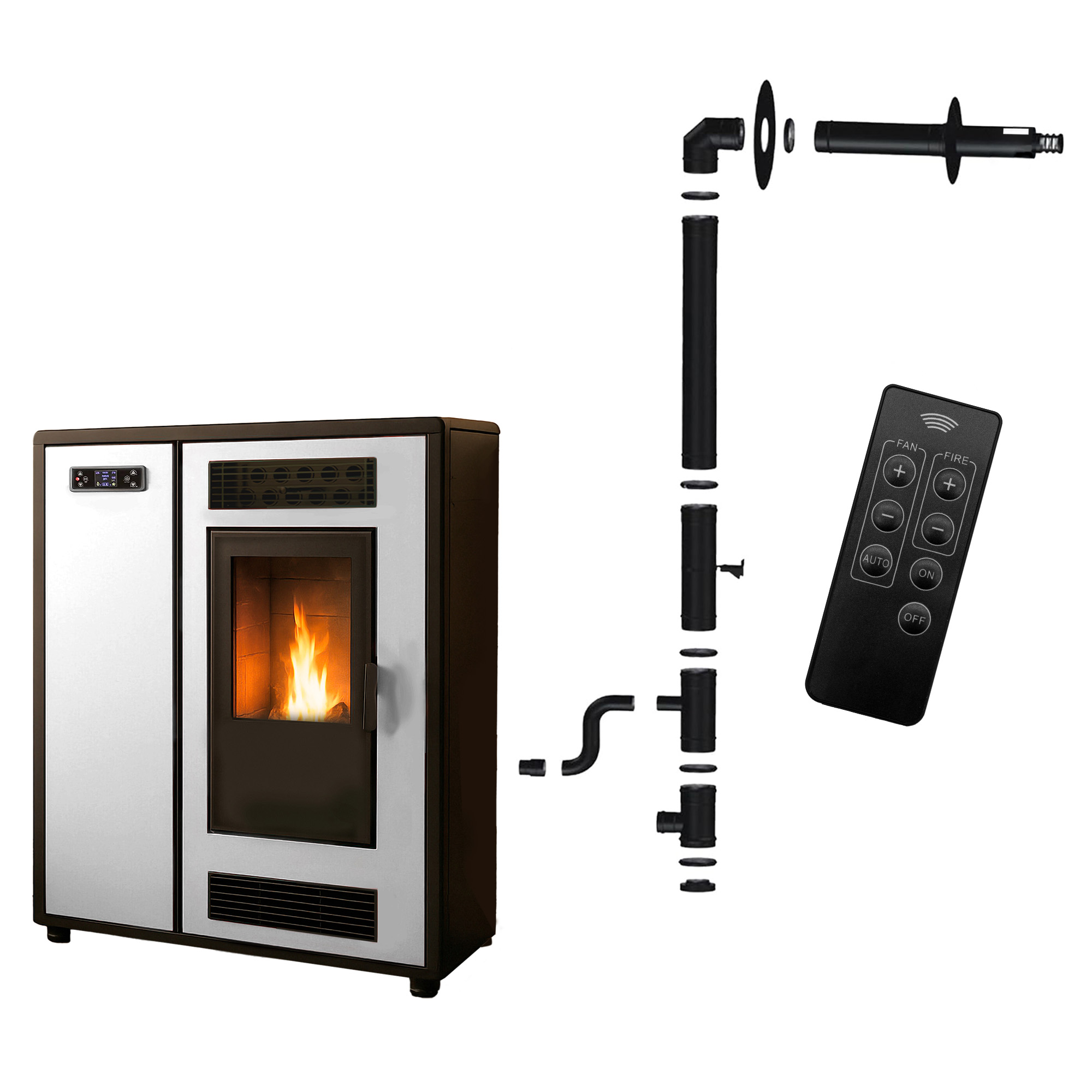 Estufa de pellets slim astral 12,2 kw blanco sannover + kit de instalación