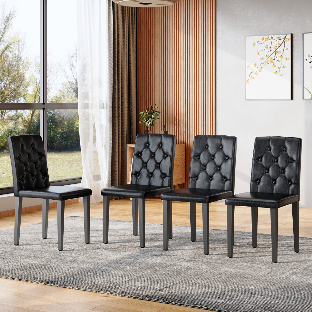 Conjunto de sillas de comedor pu negro set de 4 respaldo acolchado