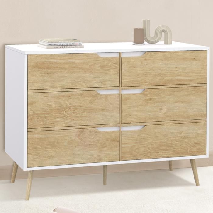 Cómoda escandinava - 6 cajones - blanco haya - 115 cm