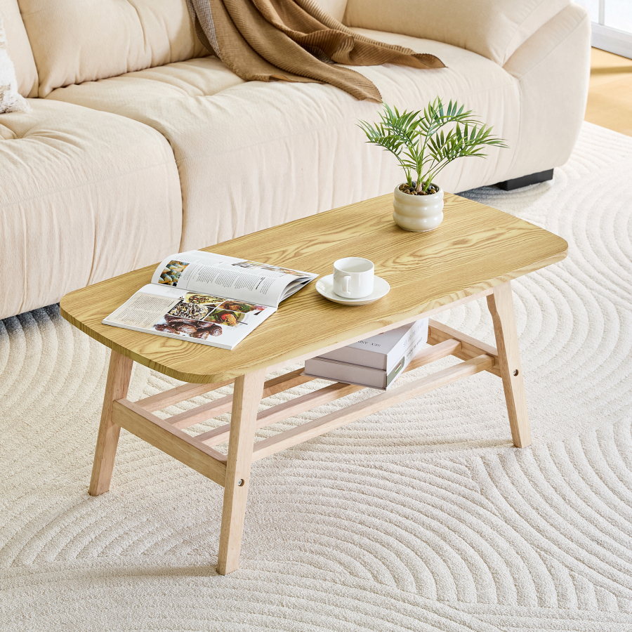Mesa de centro madera natural de dos niveles 100x100x50cm