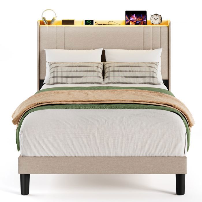 Estructura de cama beige con LED - 120 x 200 cm