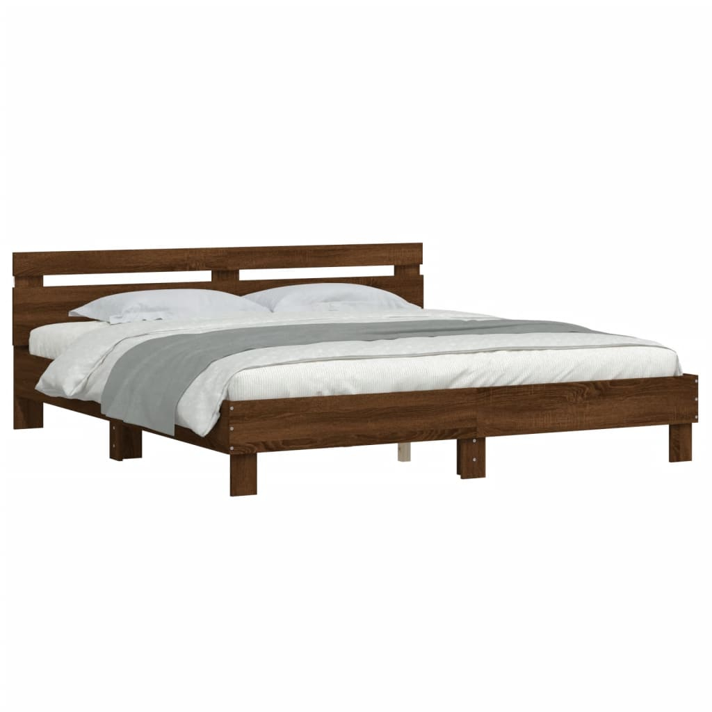 vidaXL estructura de cama cabecero y luces LED marrón roble 180x200 cm