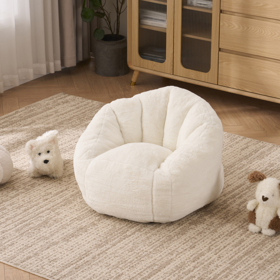 Sillón puf suave de poliéster beige tamaño pequeño para juegos y lectura