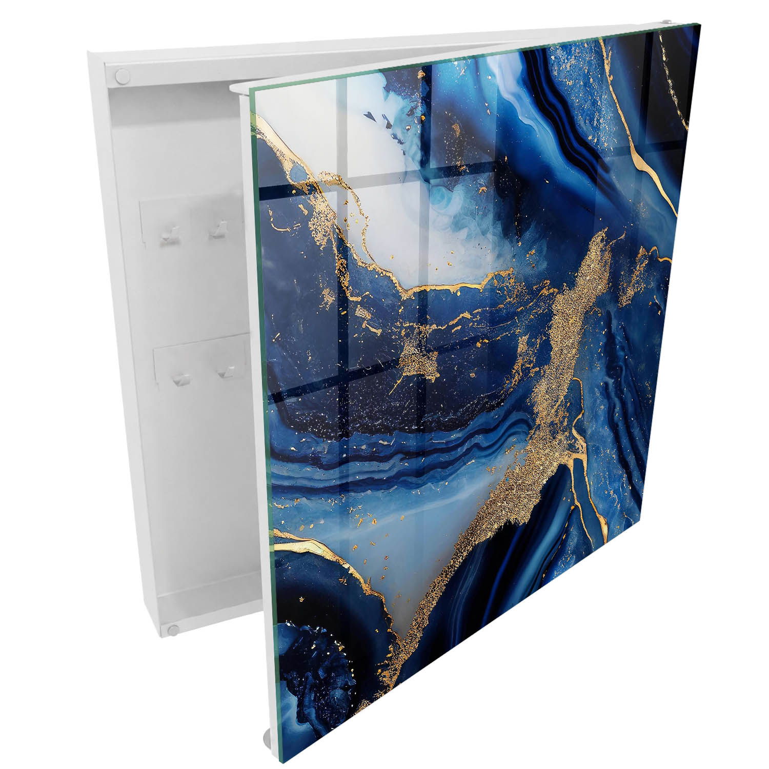 Caja para llaves 30x30x5 rayas azul marino, apertura derecha blanca