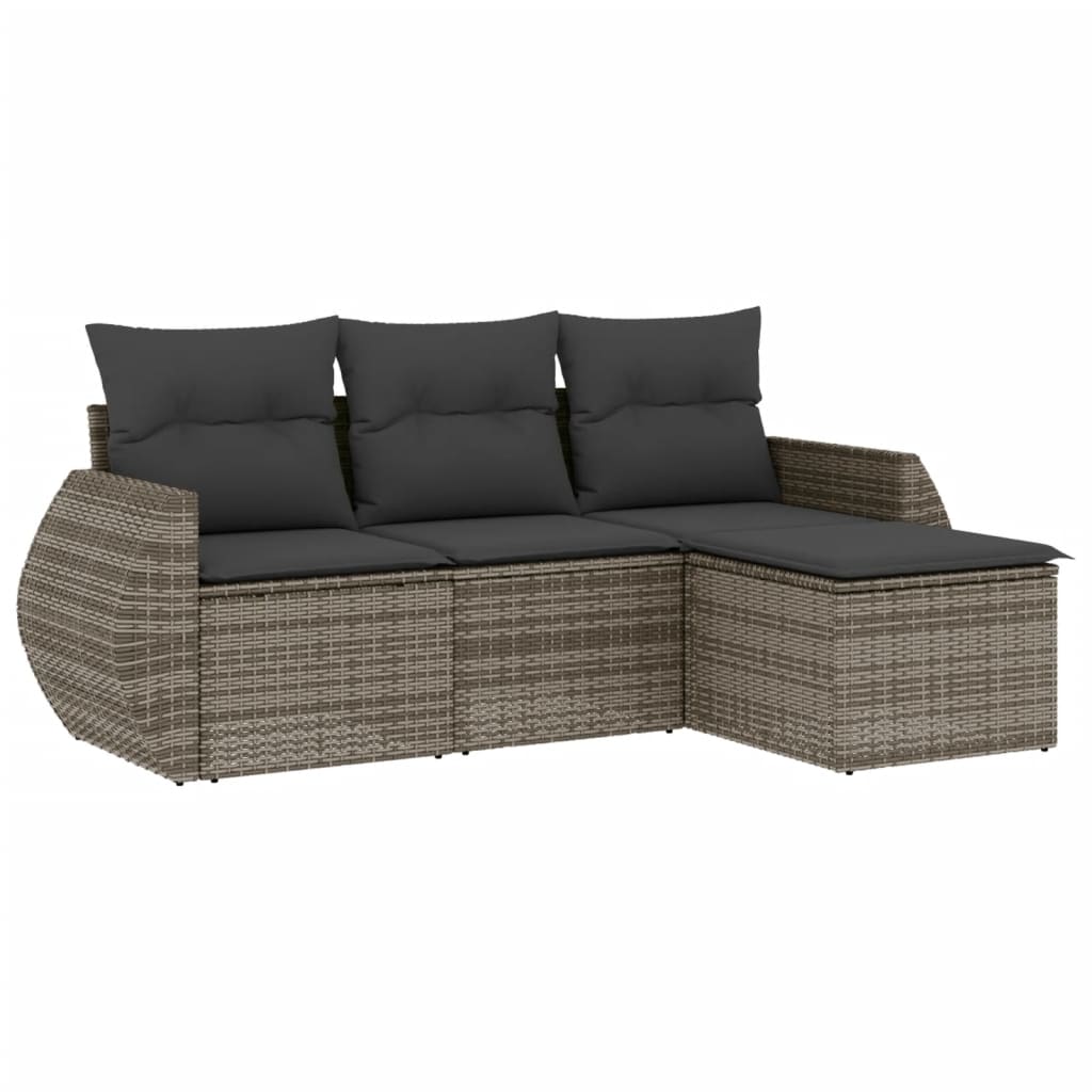 vidaXL set de sofás de jardín 4 pzas y cojines ratán sintético gris