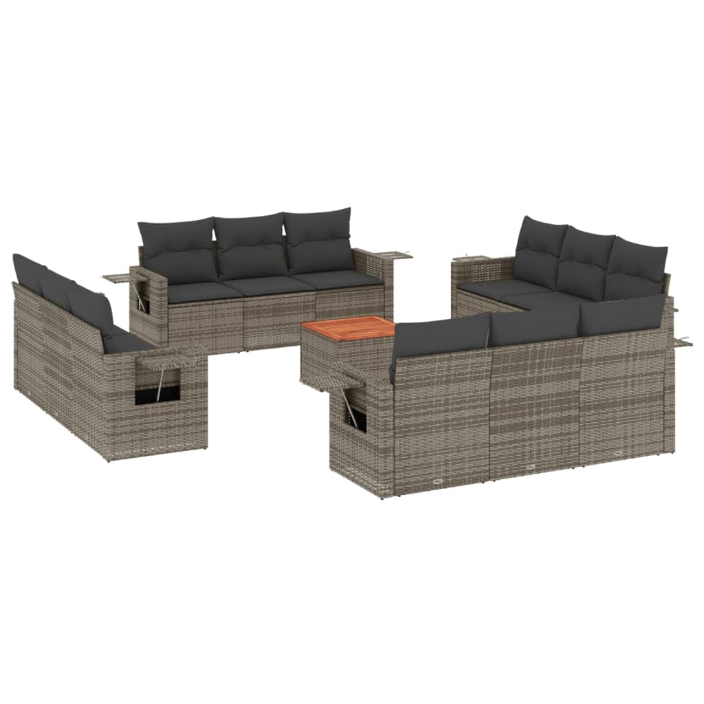 vidaXL set sofás de jardín con cojines 13 piezas ratán sintético gris