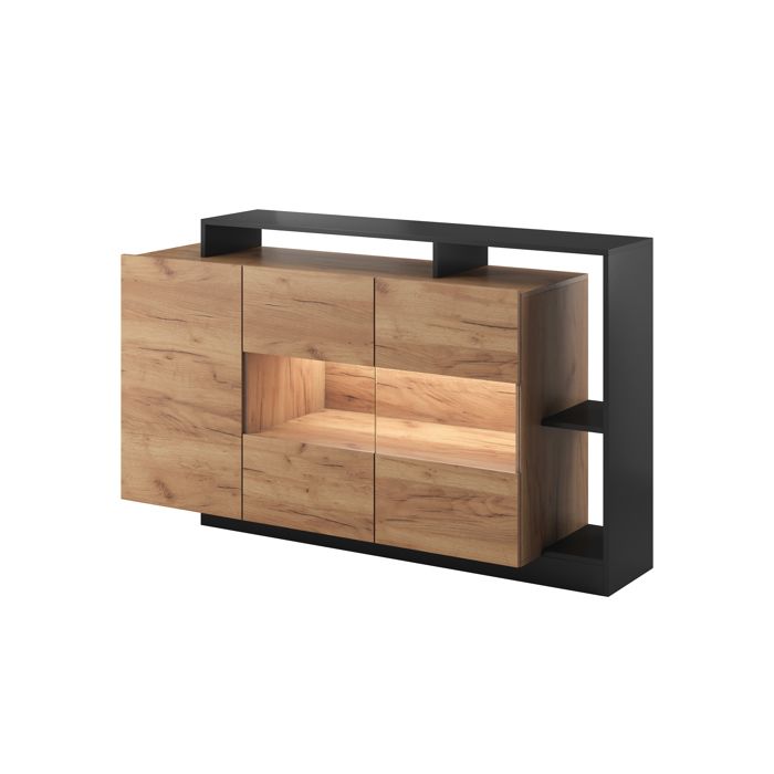 Vitrina - 3xe living - roble craft / antracita - 3 puertas (2 de cristal) -