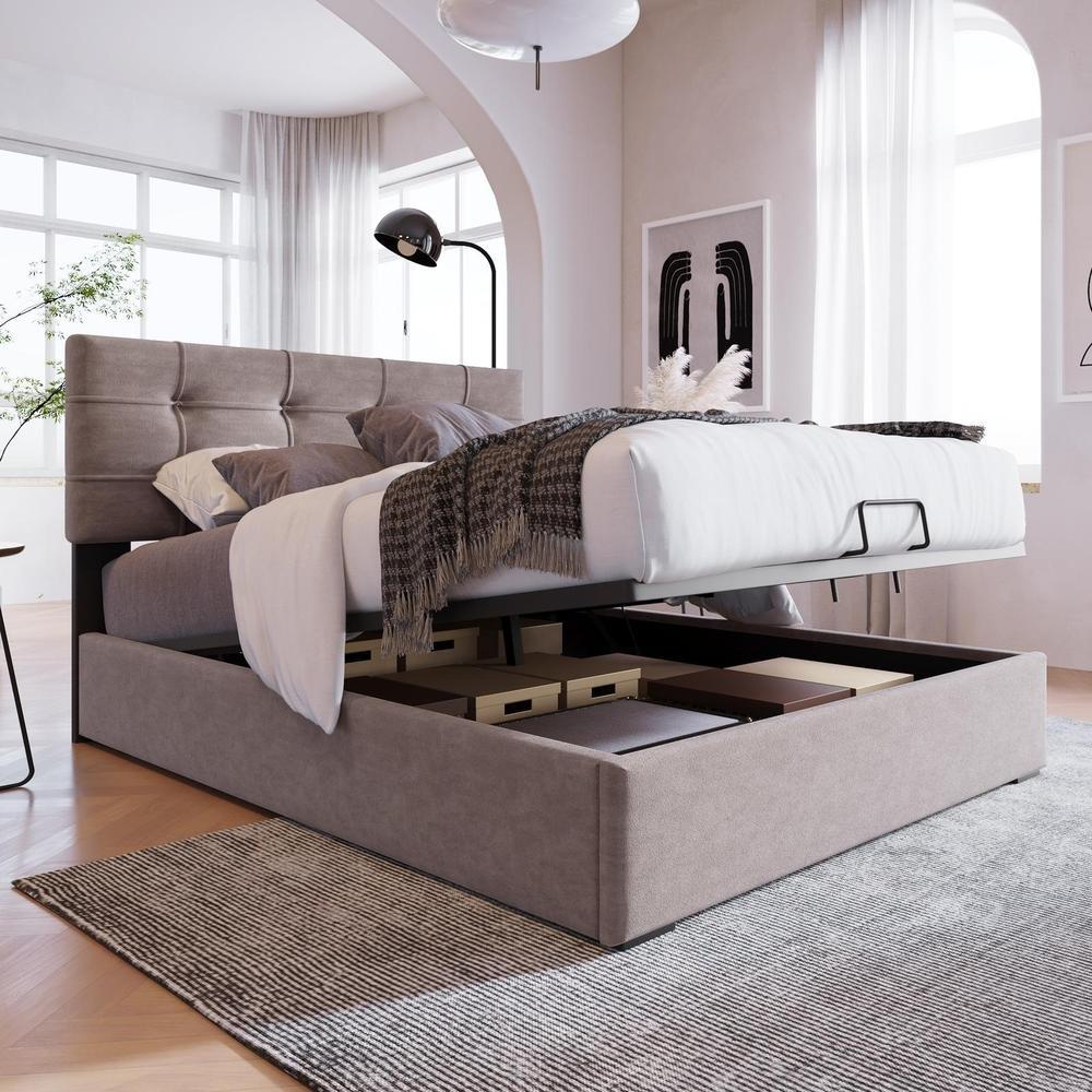Cama de terciopelo 90x200cm con arcón hidráulico, gris claro