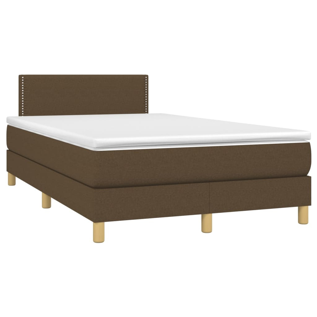 vidaXL cama box spring con colchón y LED tela marrón oscuro 120x200 cm