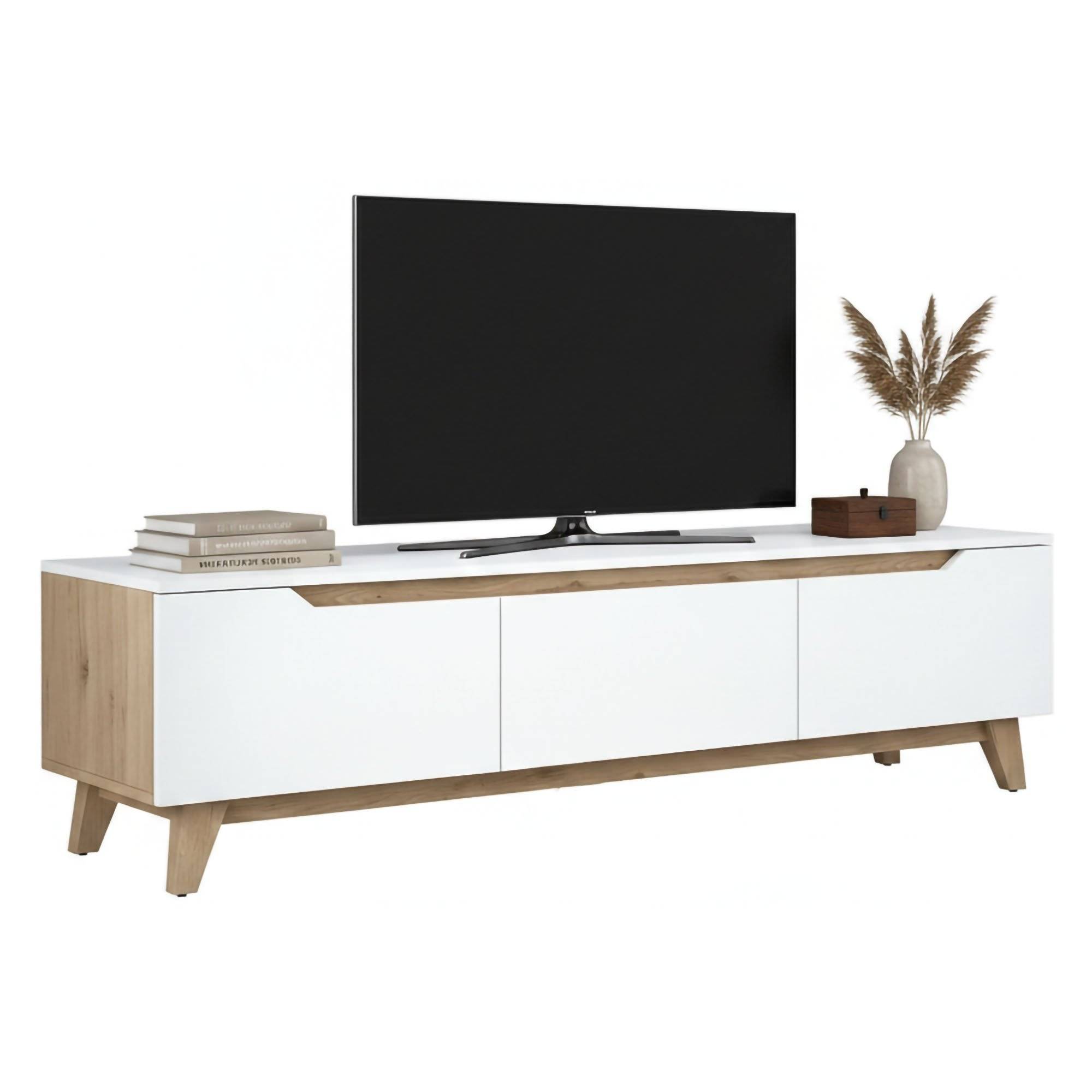 Mueble tv apatite, 3 puertas, madera blanca 180x35x49h cm