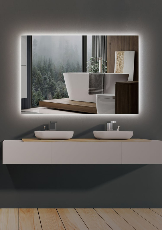 Espejo de baño con iluminación LED luz LED fría medida 100 x 70 cm