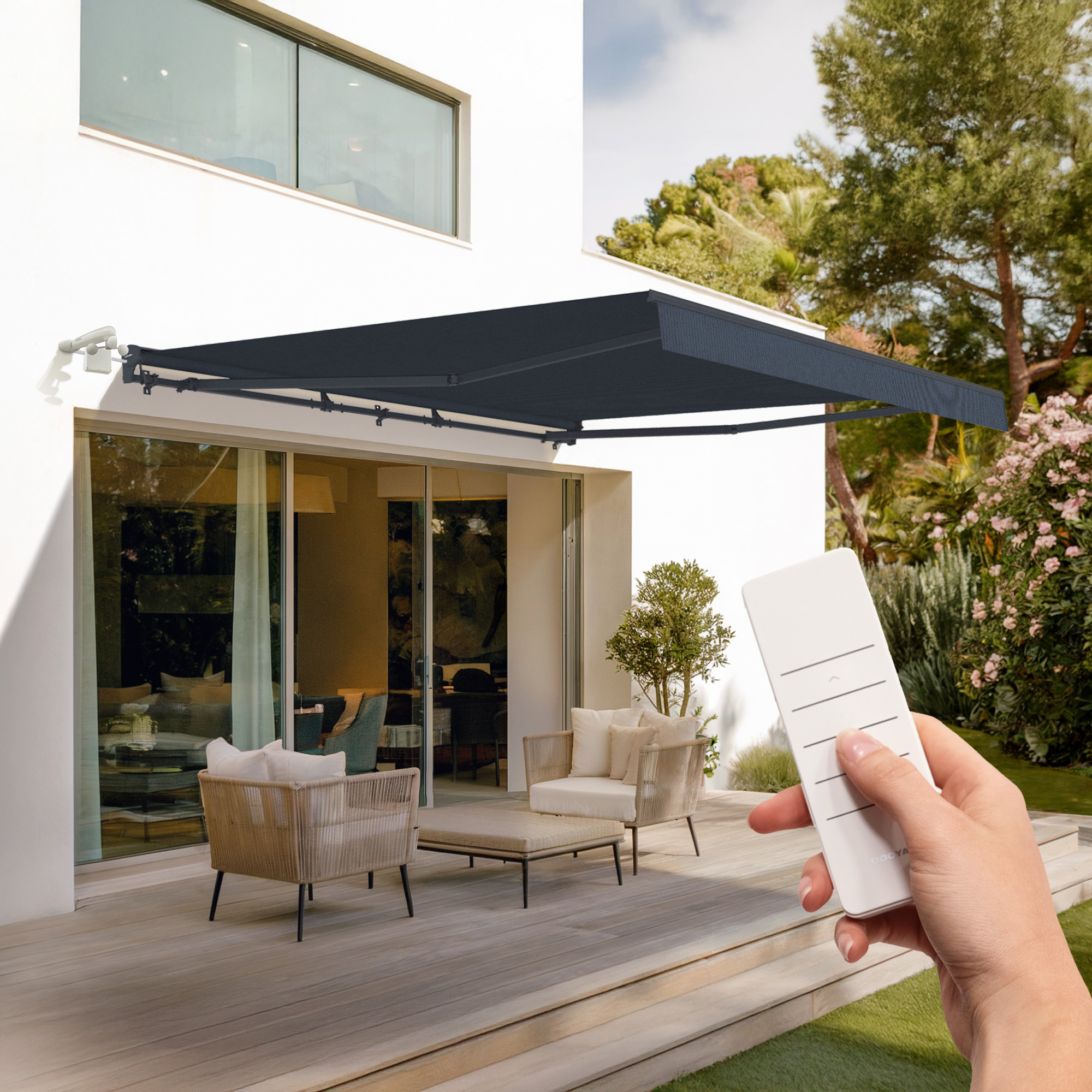 Toldo semicofre motorizado fazzio 4x3m gris - lona premium 320 g/m²