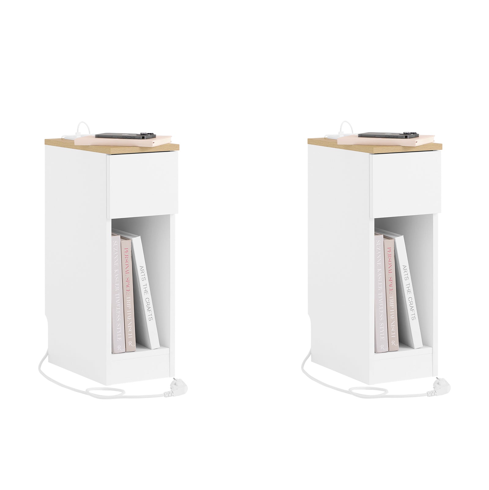 Sobuy 2 mesitas de noche con carga usb-c y enchufe, blancas