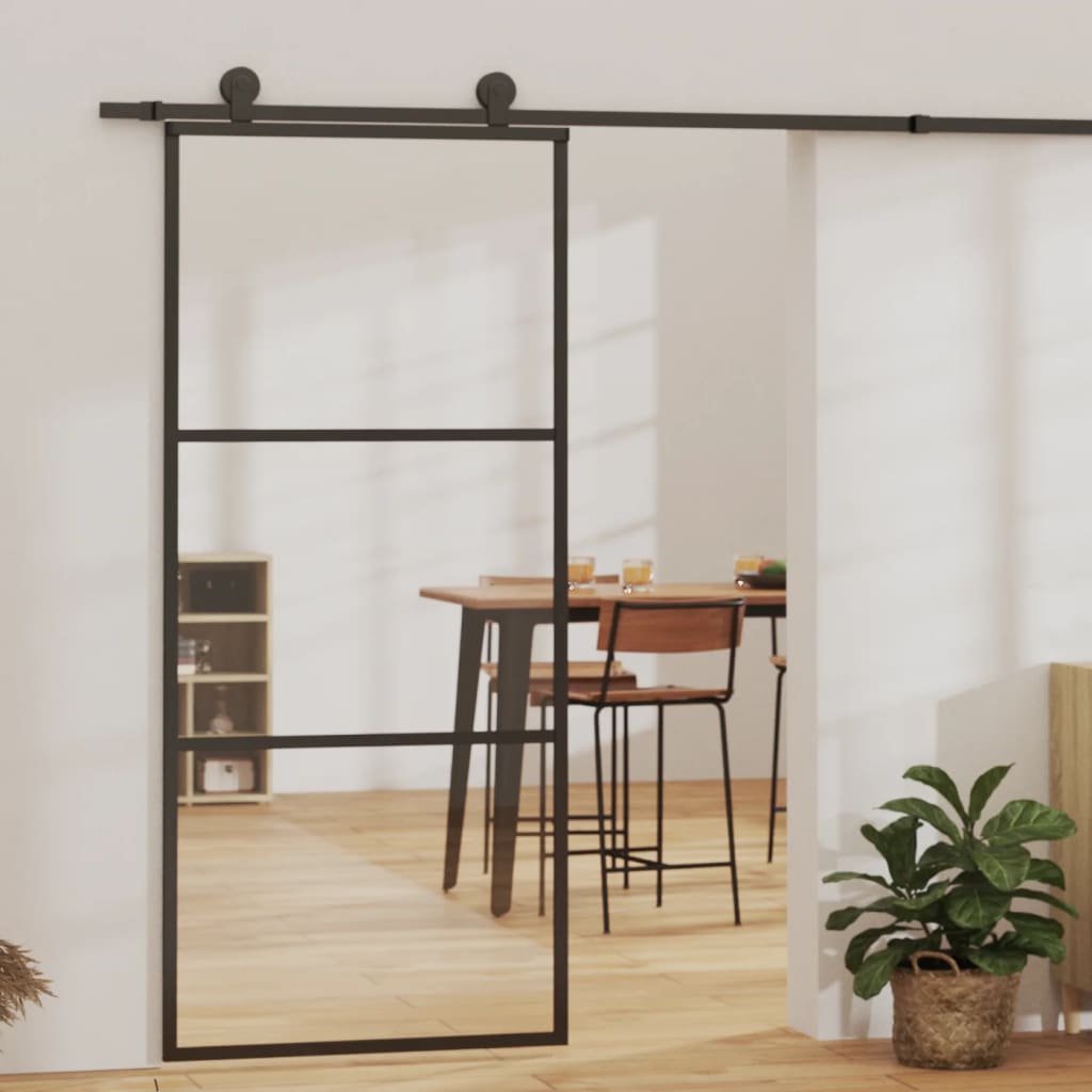 Puerta corredera esg vidrio y aluminio negra 90x205 cm esxt6024