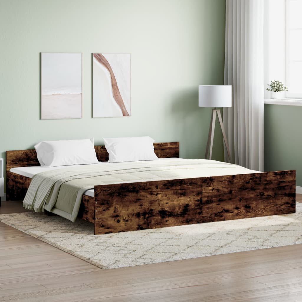 Cama con cabecero piecero roble ahumado 180x200cm