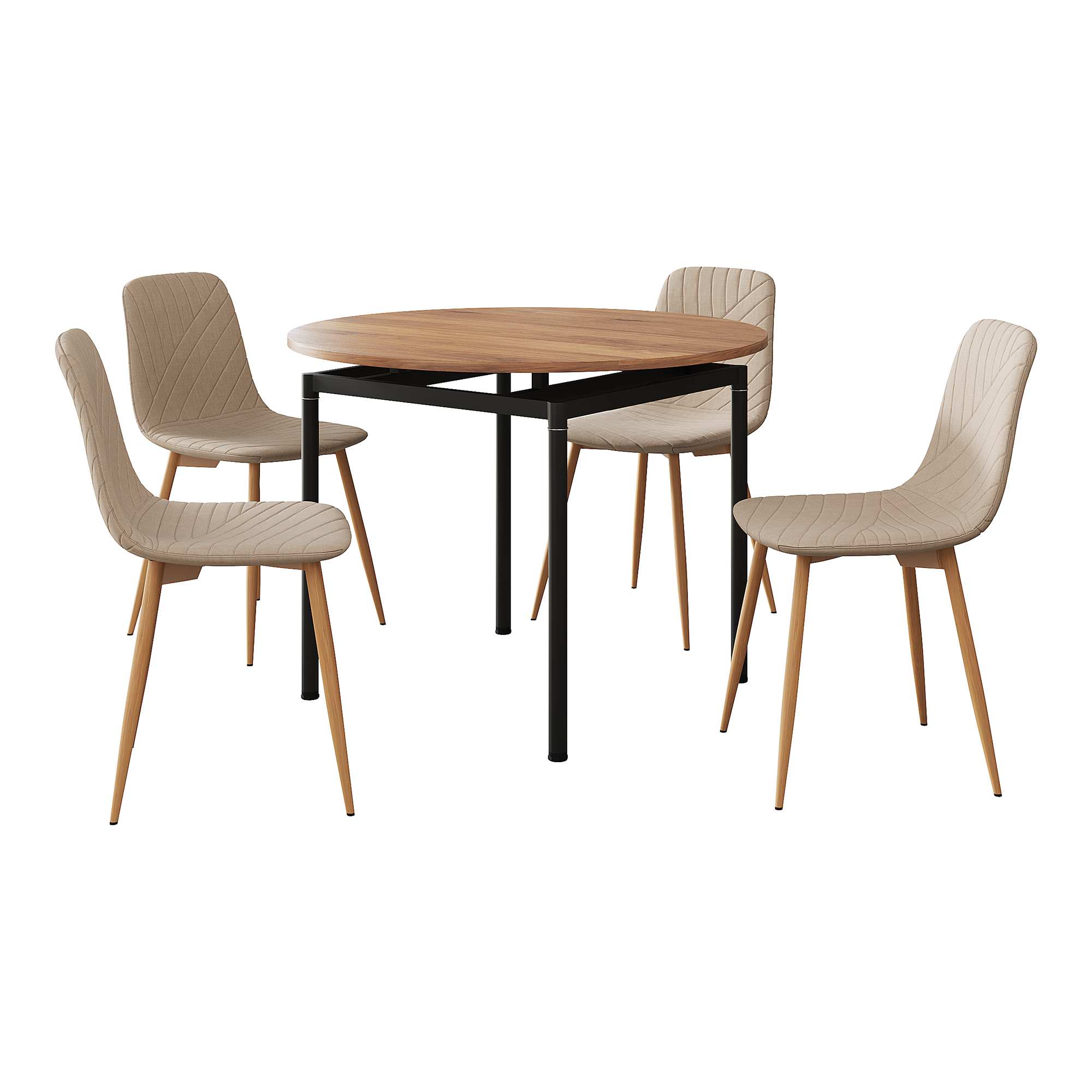 Juego de comedor hemnes mesa redonda con 4 sillas - marrón claro [en.casa]