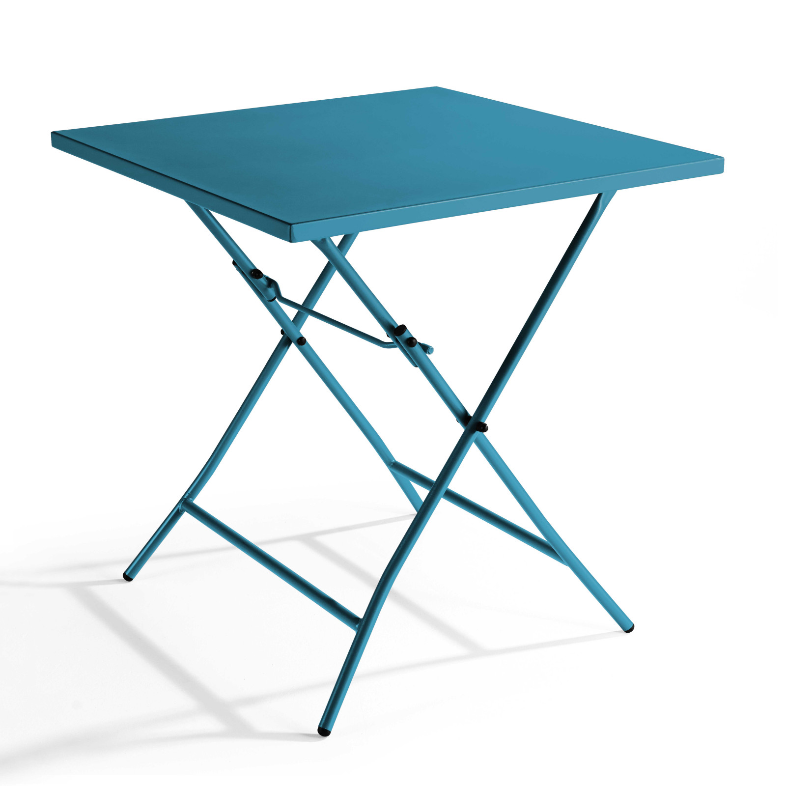 Oviala - mesa de jardín plegable cuadrada de acero azul pacífico