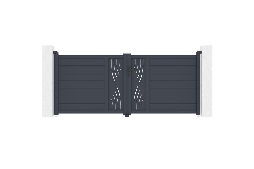 Puerta batiente regulable ancho 3m veleta h.120cm aluminio gris