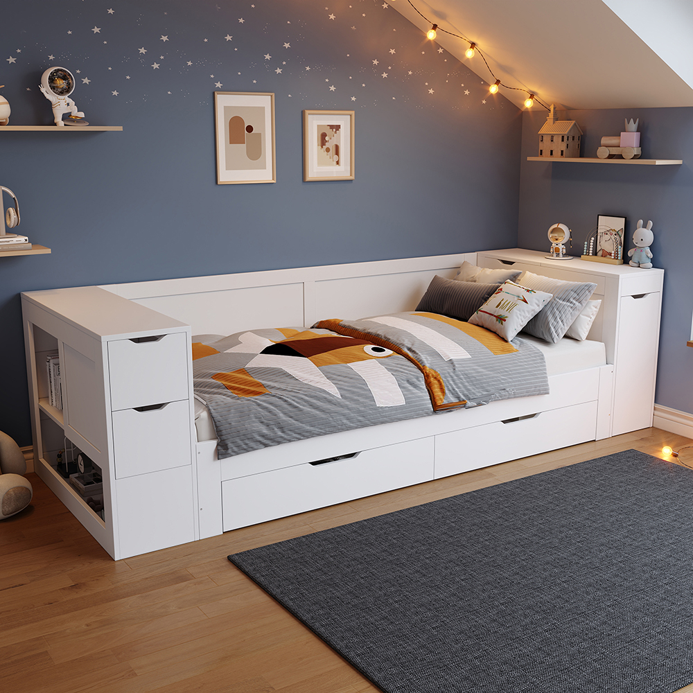 Cama individual para niños,90x200cm,sin colchón,blanco.