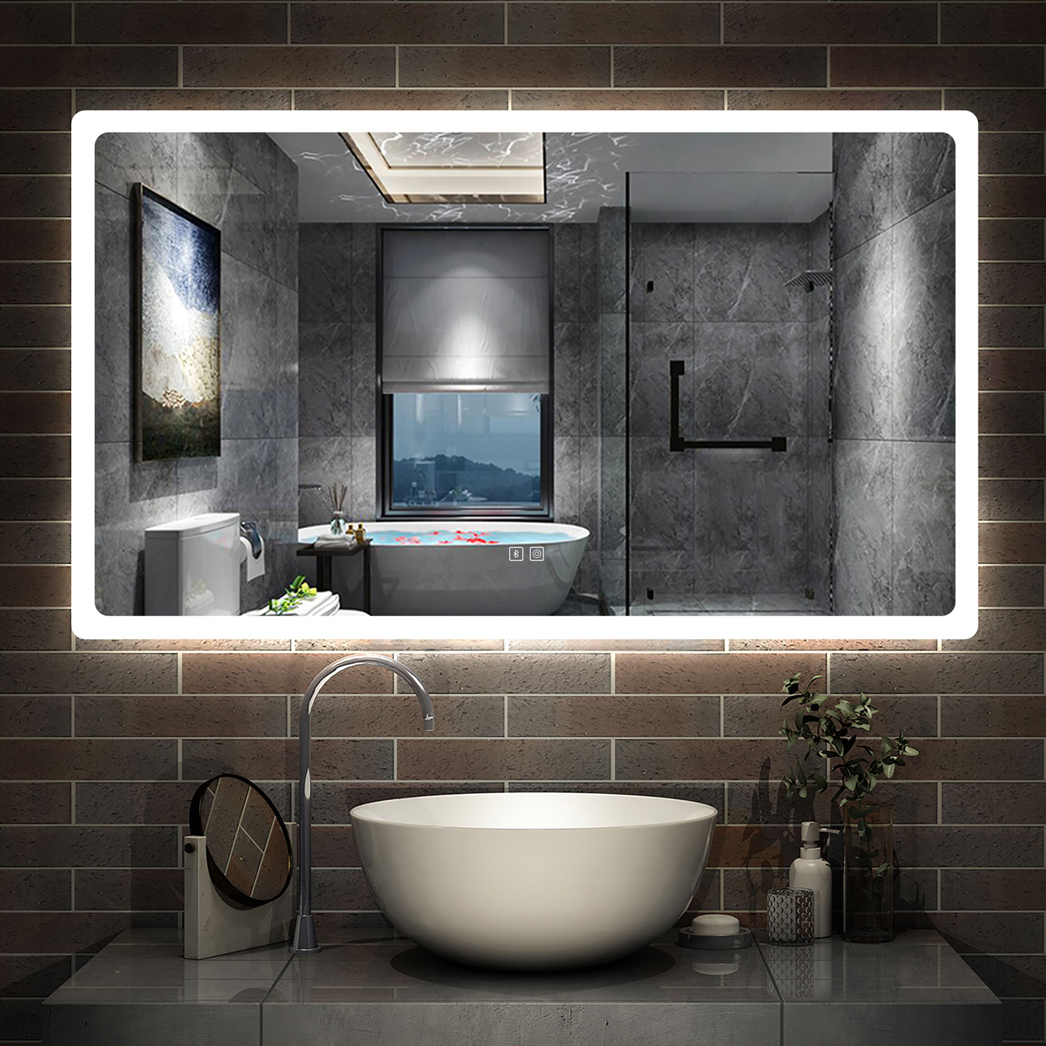 Espejo de baño LED 120×70cm + bluetooth + antivaho